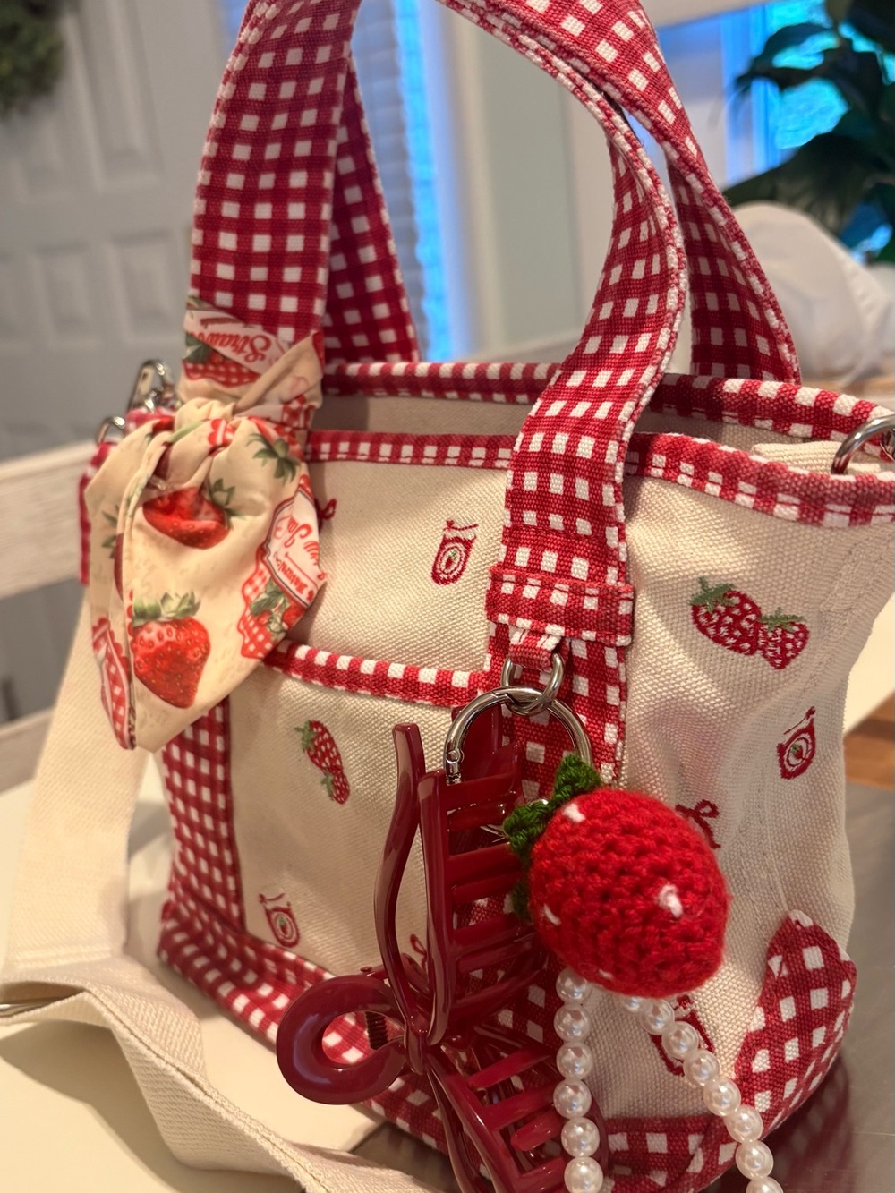 Madden girl  Red Gingham Strawberry Accent Mini Satchel - Picture 7 of 11